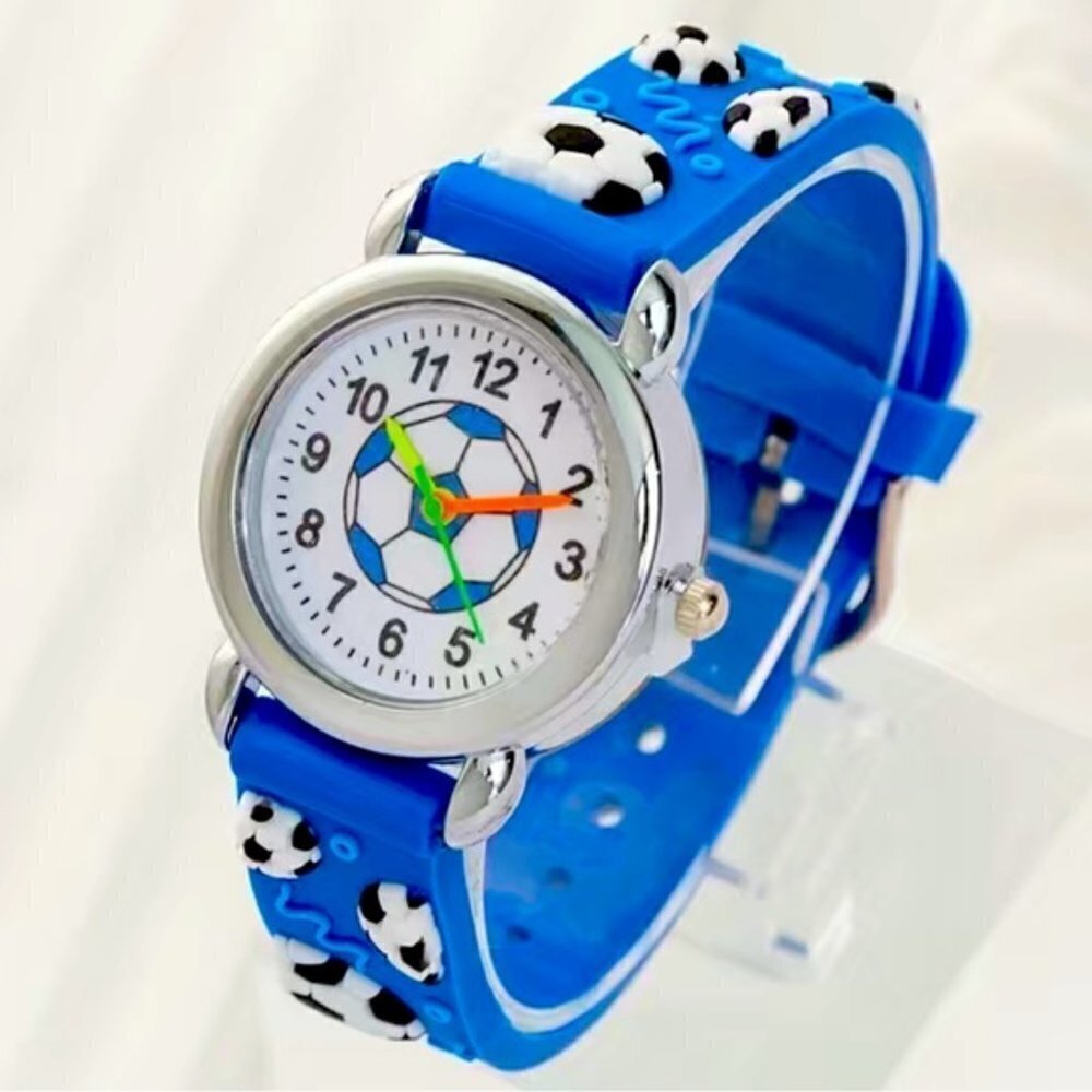 Watch Soccer Sports Kids Youth Unisex Silicone Adjustable Band Analog Blue